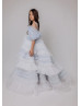 Blue Glitter Tulle Ruffled Flower Girl Dress